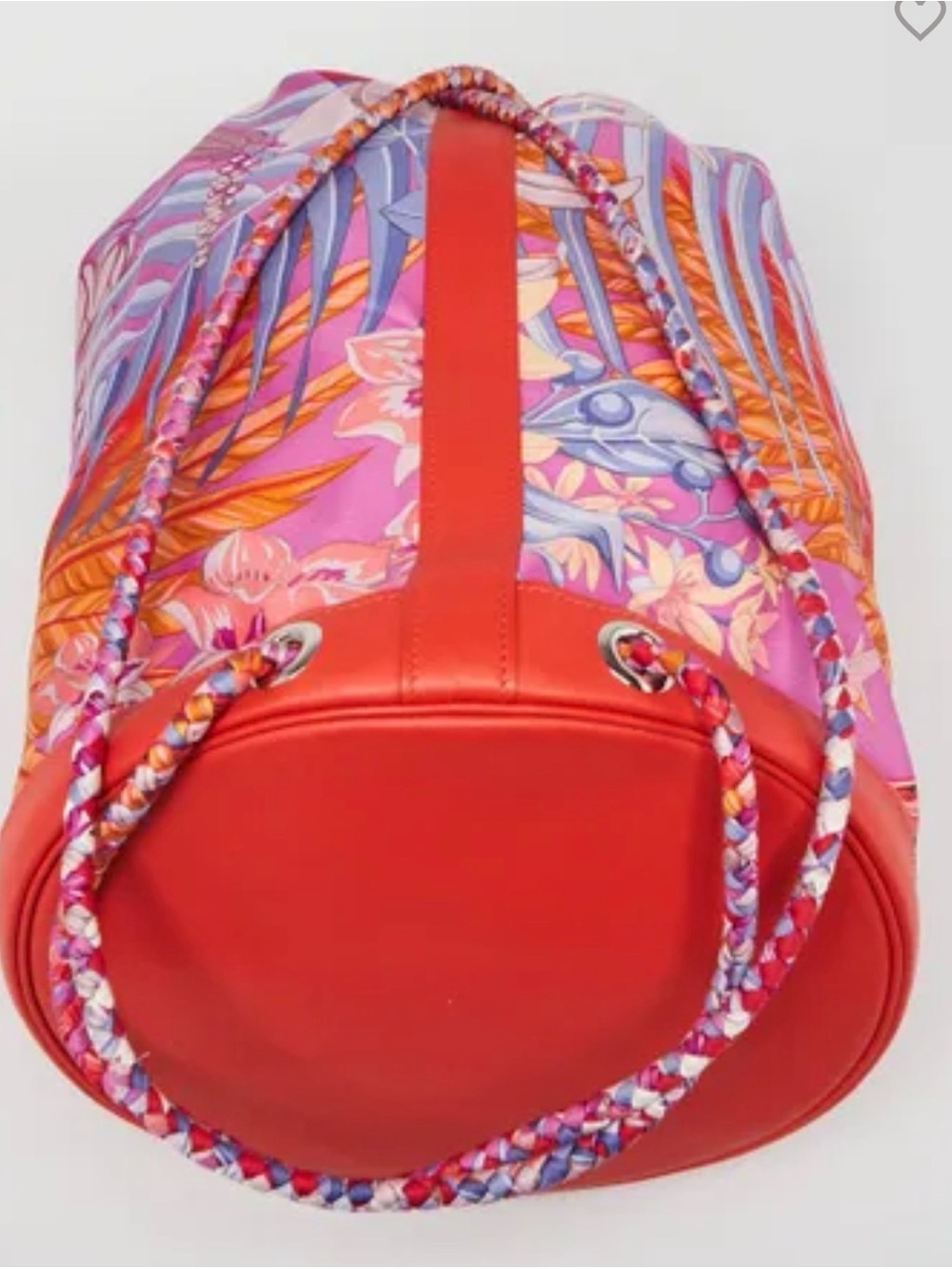 100% Authentic Hermes Pink Floral & Feather Drawstring Bucket Bag - Picture 5 of 8